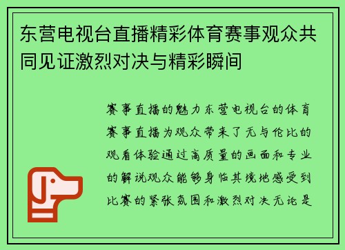 东营电视台直播精彩体育赛事观众共同见证激烈对决与精彩瞬间